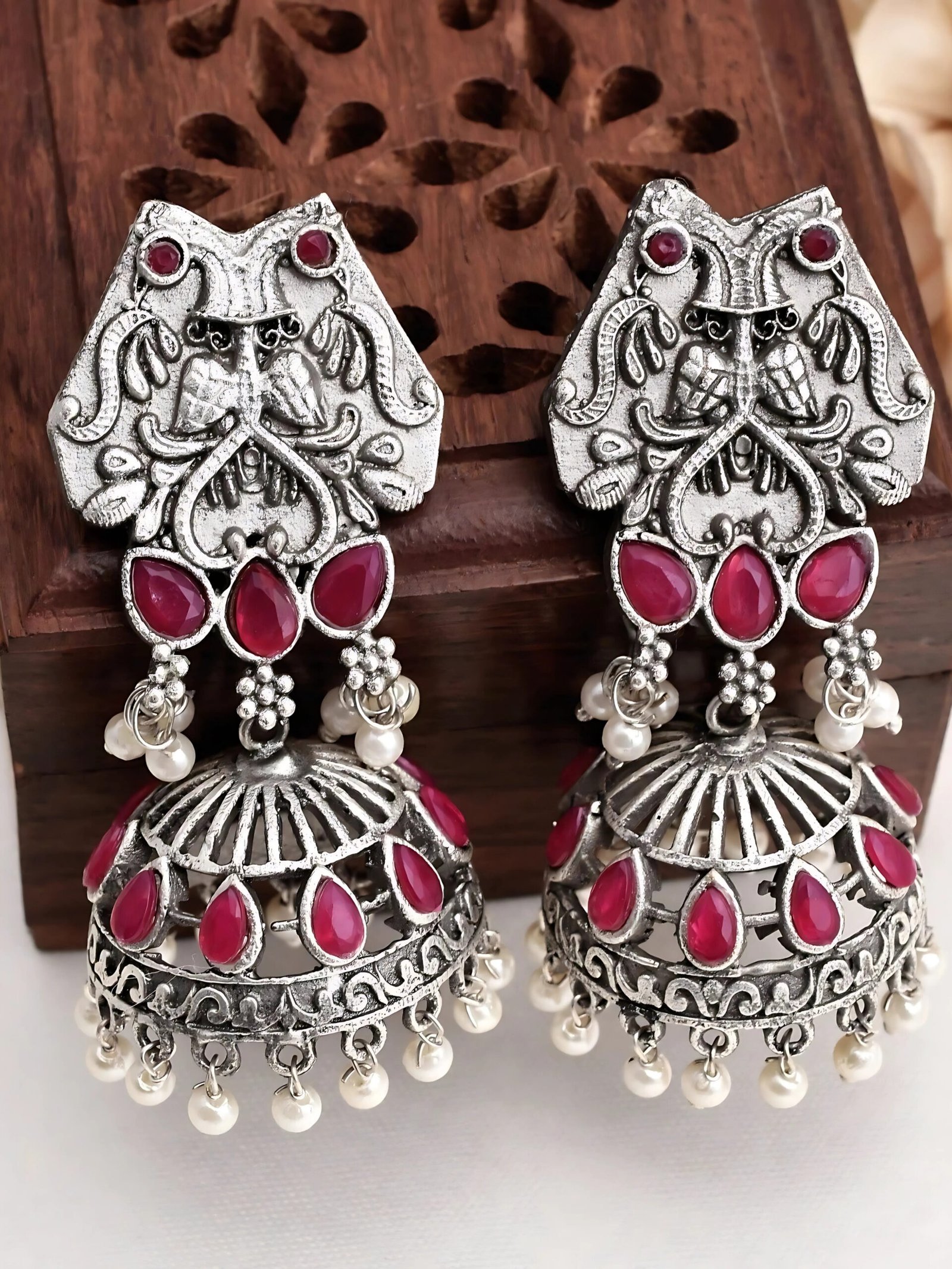 Ruby stoned traditional jhumka earring