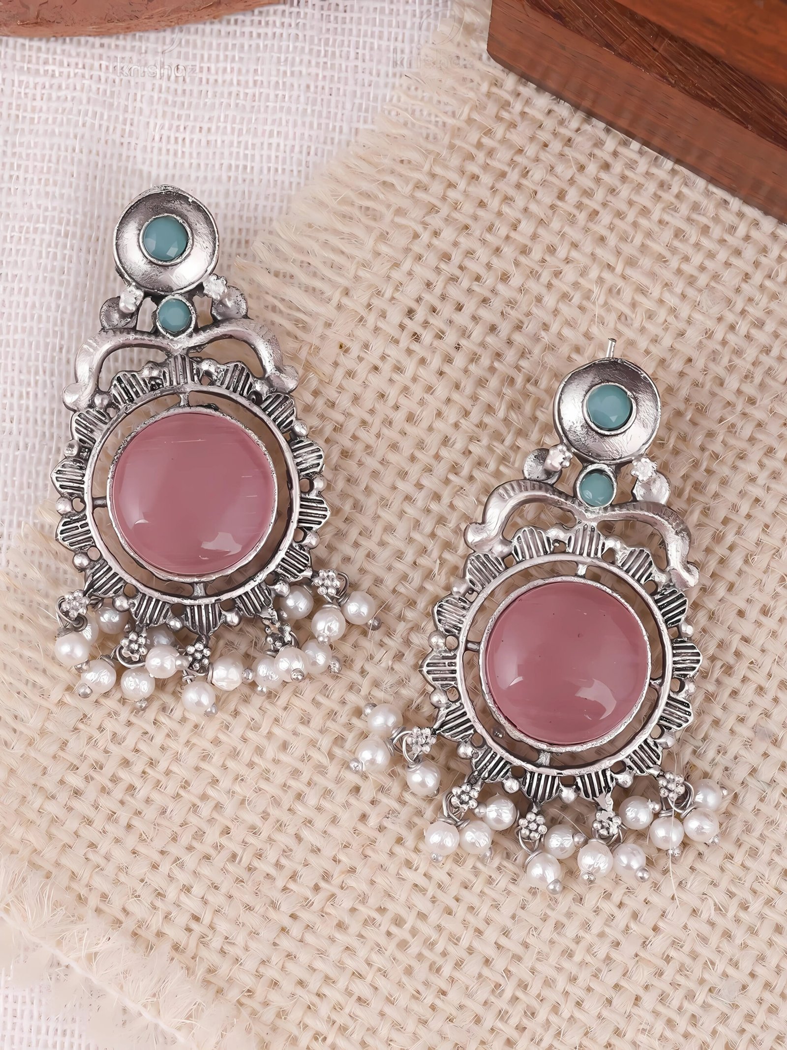 Pink and aqua monalisa stone dangler earring