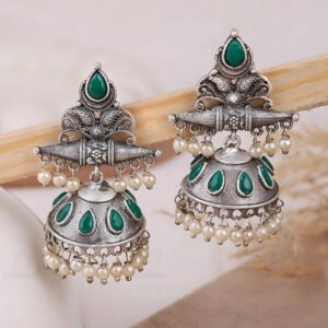 Green stone and pearl infused traditionl jhumka