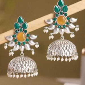 Anique inspired green and yellow stone with elegant Jhumka