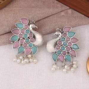 Peacock design with multi stone stud