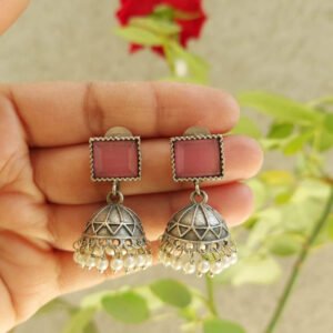 Stylish monalisa pink stone jhumka