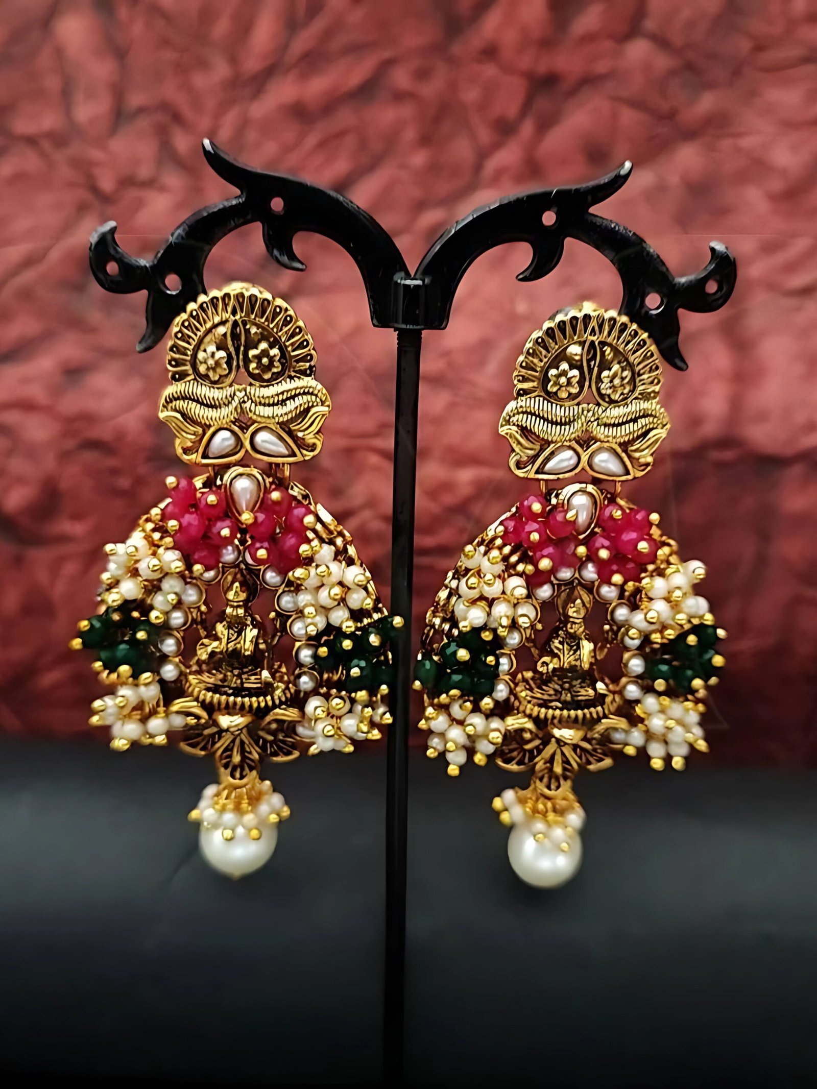 Multi color pearl traditional earring