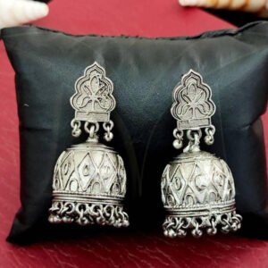 Full silver Jhumka with traditional design earring