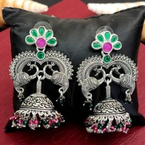 Stone studded peacock design Jhumka
