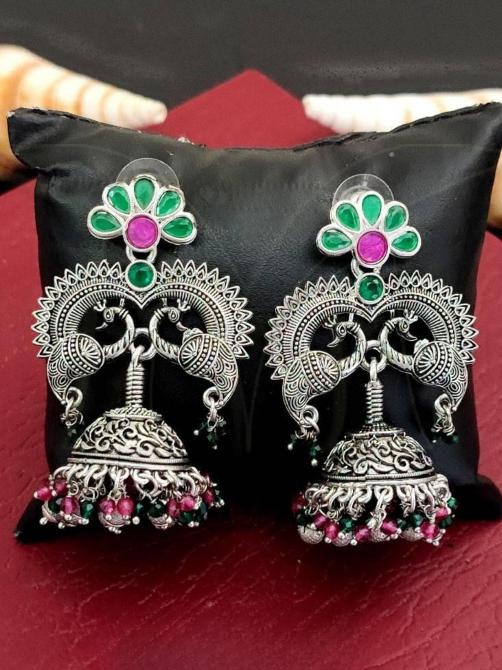 Stone studded peacock design Jhumka