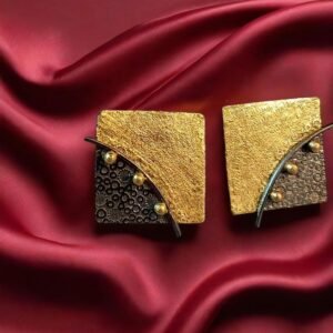 Anti-Tarnish 18k Gold plated Jewellery - Dual toned square shaped unique earrings - BRGP-ER-006