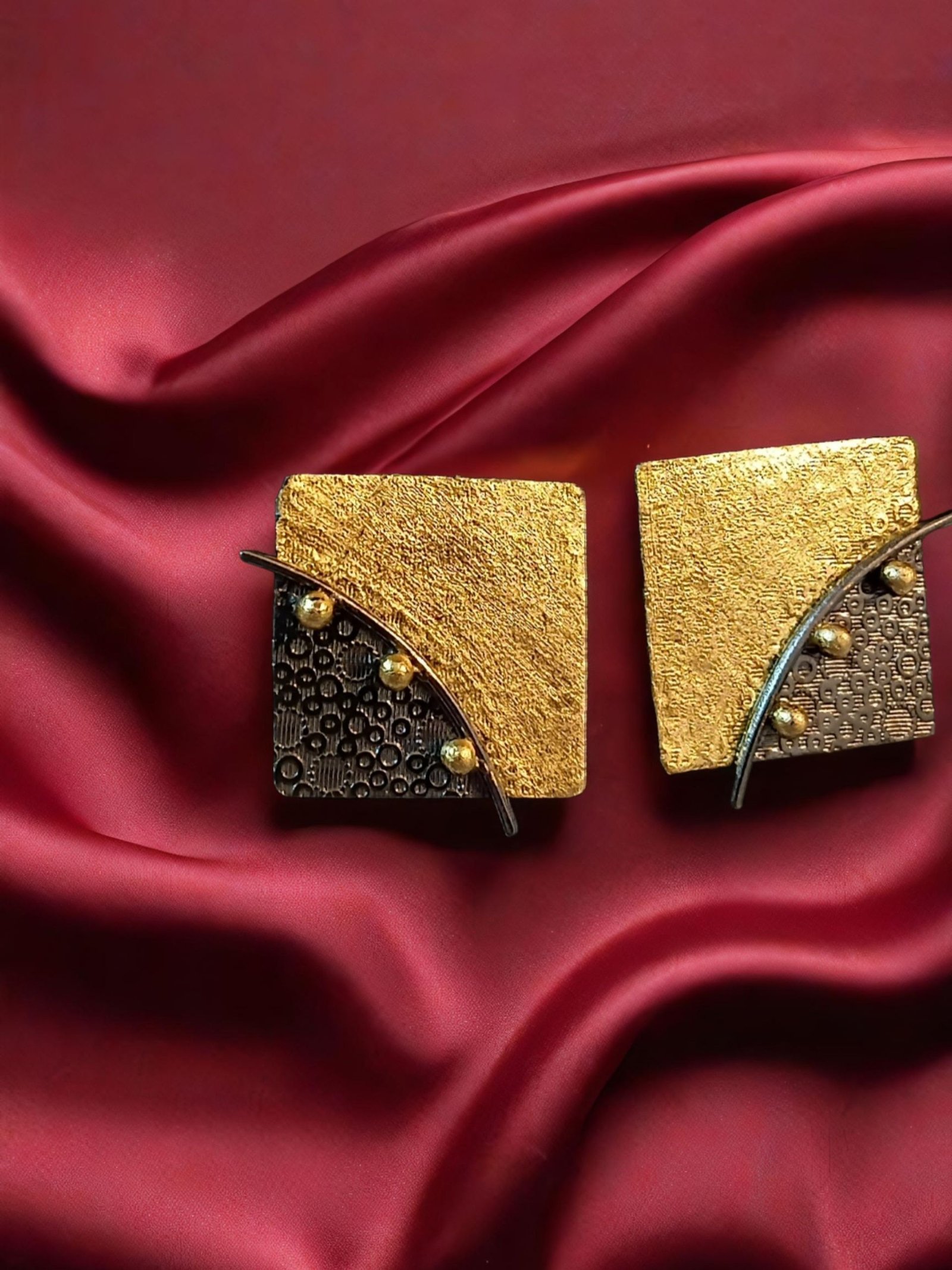 Anti-Tarnish 18k Gold plated Jewellery - Dual toned square shaped unique earrings - BRGP-ER-006