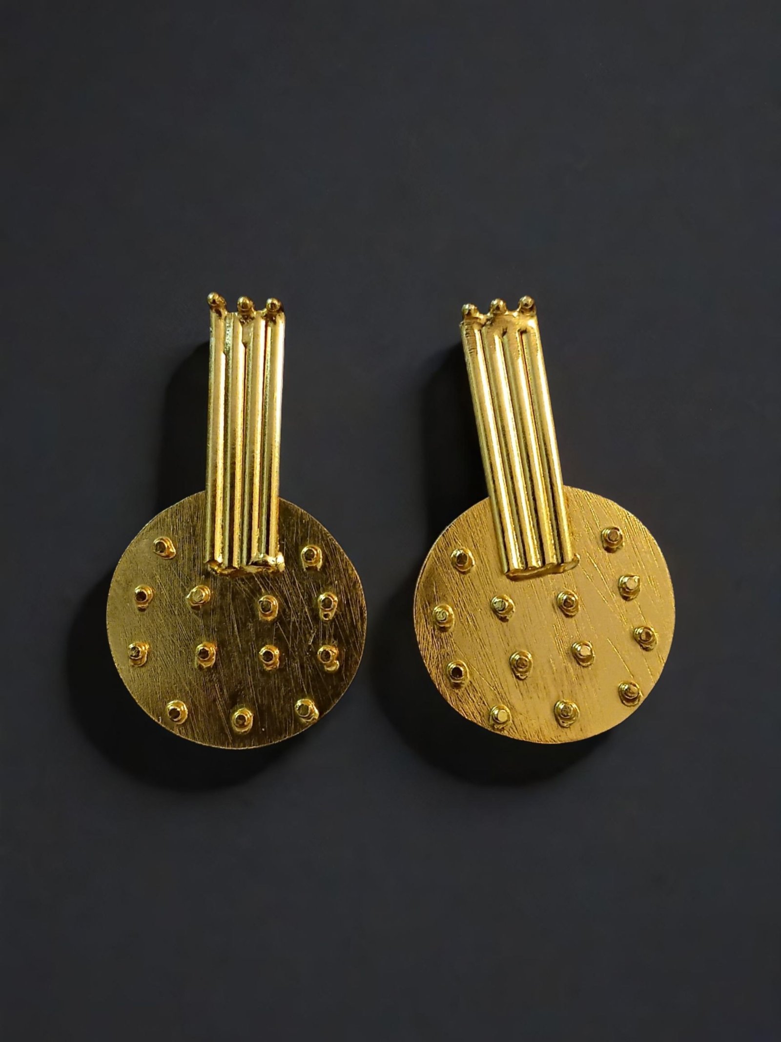 Anti-Tarnish 18k Gold plated Jewellery - Antitarnish Gold plated tribal inspired hammer cut earrings - BRGP-ER-007