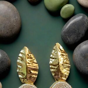 Anti-Tarnish 18k Gold plated Jewellery - Never seen before stunning leaf  with pearls desing dangler earrings