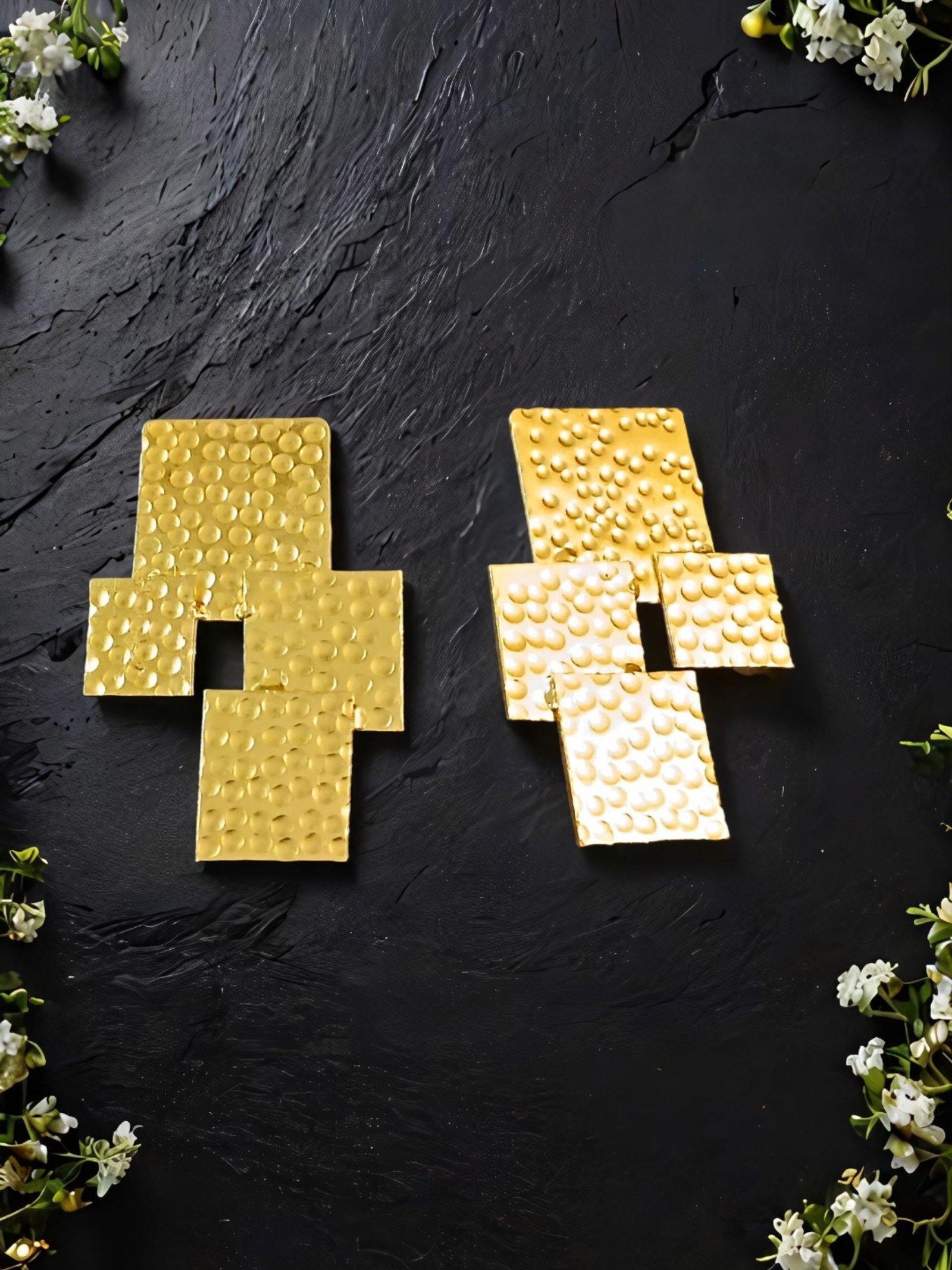 Anti-Tarnish 18k Gold plated Jewellery - Assymetric shaped fusion wear hand crafted earring