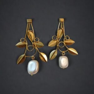 Anti-Tarnish 18k Gold plated Jewellery - Uniquely hand crafted pearl infused dangler earrings - BRGP-ER-012