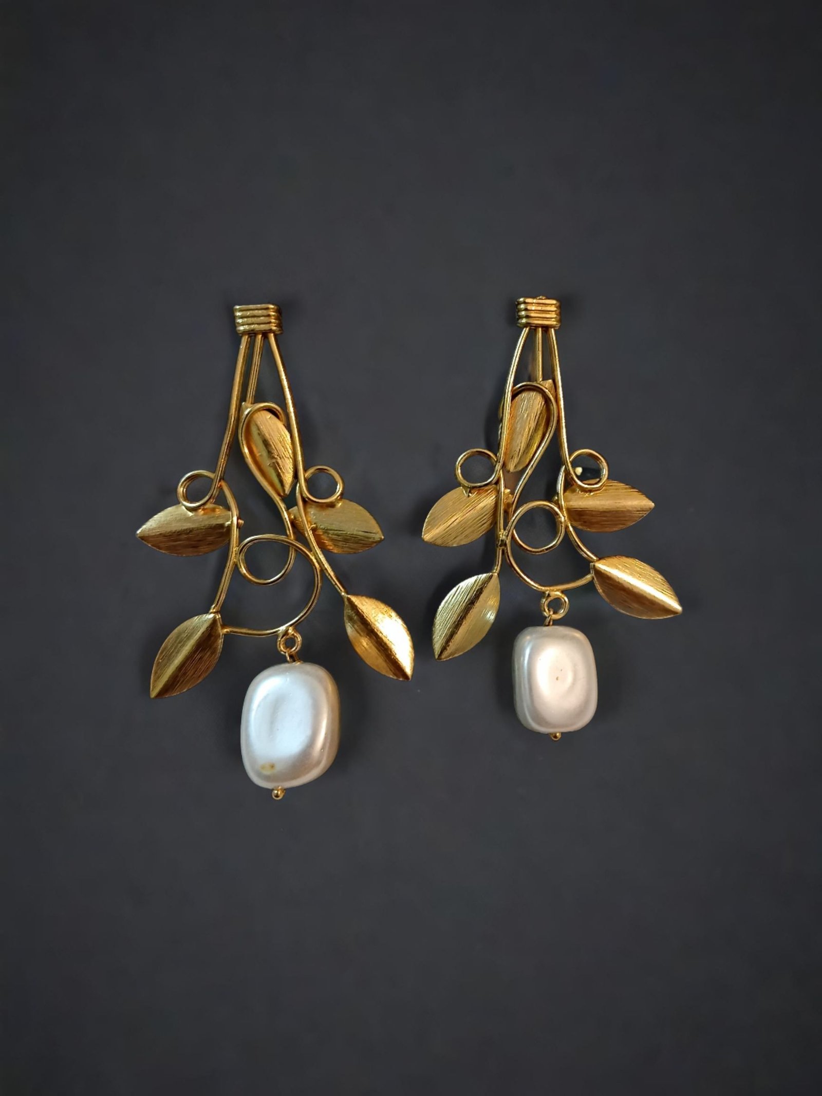 Anti-Tarnish 18k Gold plated Jewellery - Uniquely hand crafted pearl infused dangler earrings - BRGP-ER-012