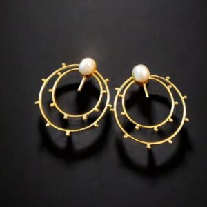 Anti-Tarnish 18k Gold plated Jewellery - White pearl infused ring shaped elegant party wear earrings - BRGP-ER-014