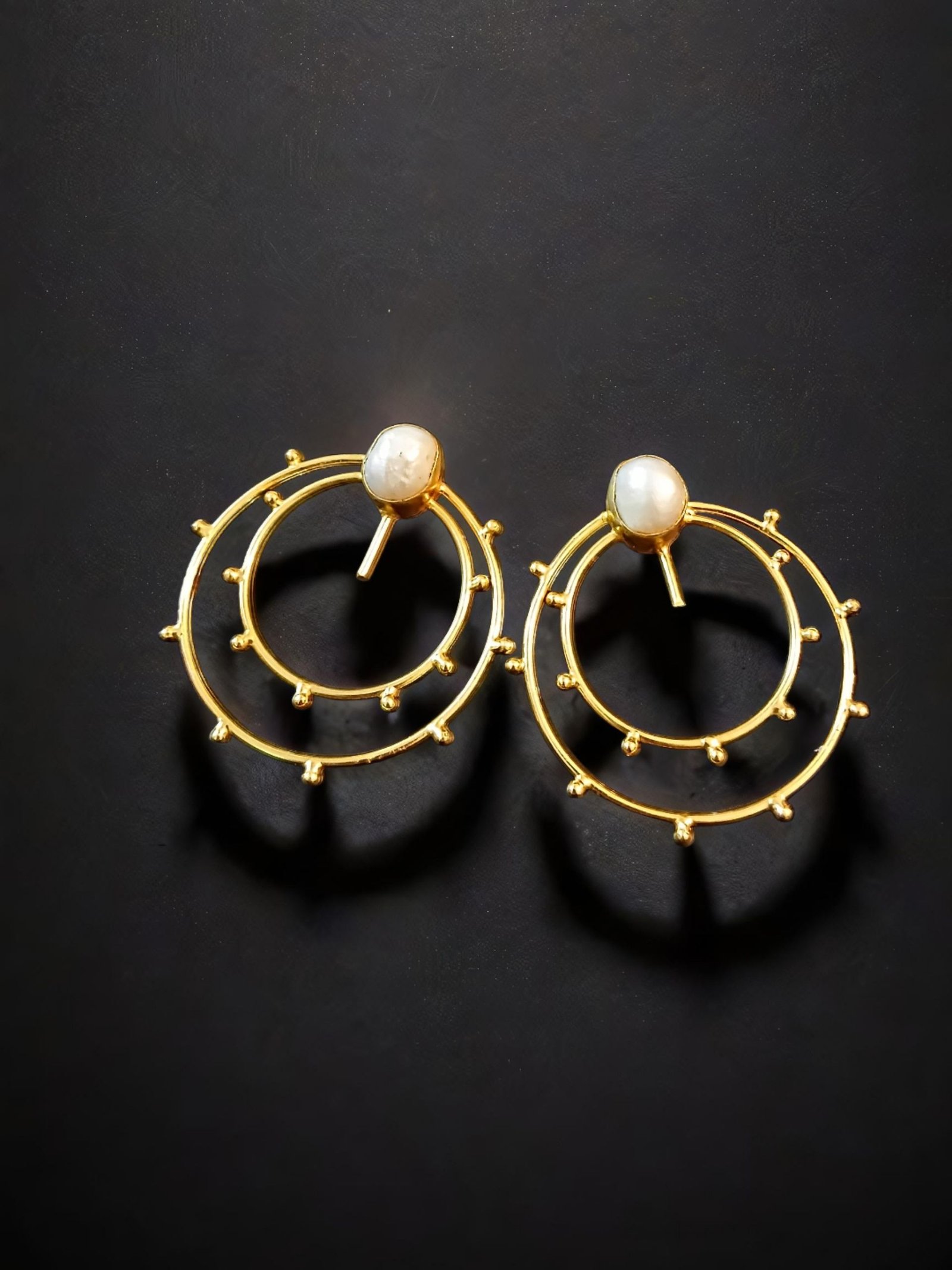 Anti-Tarnish 18k Gold plated Jewellery - White pearl infused ring shaped elegant party wear earrings - BRGP-ER-014