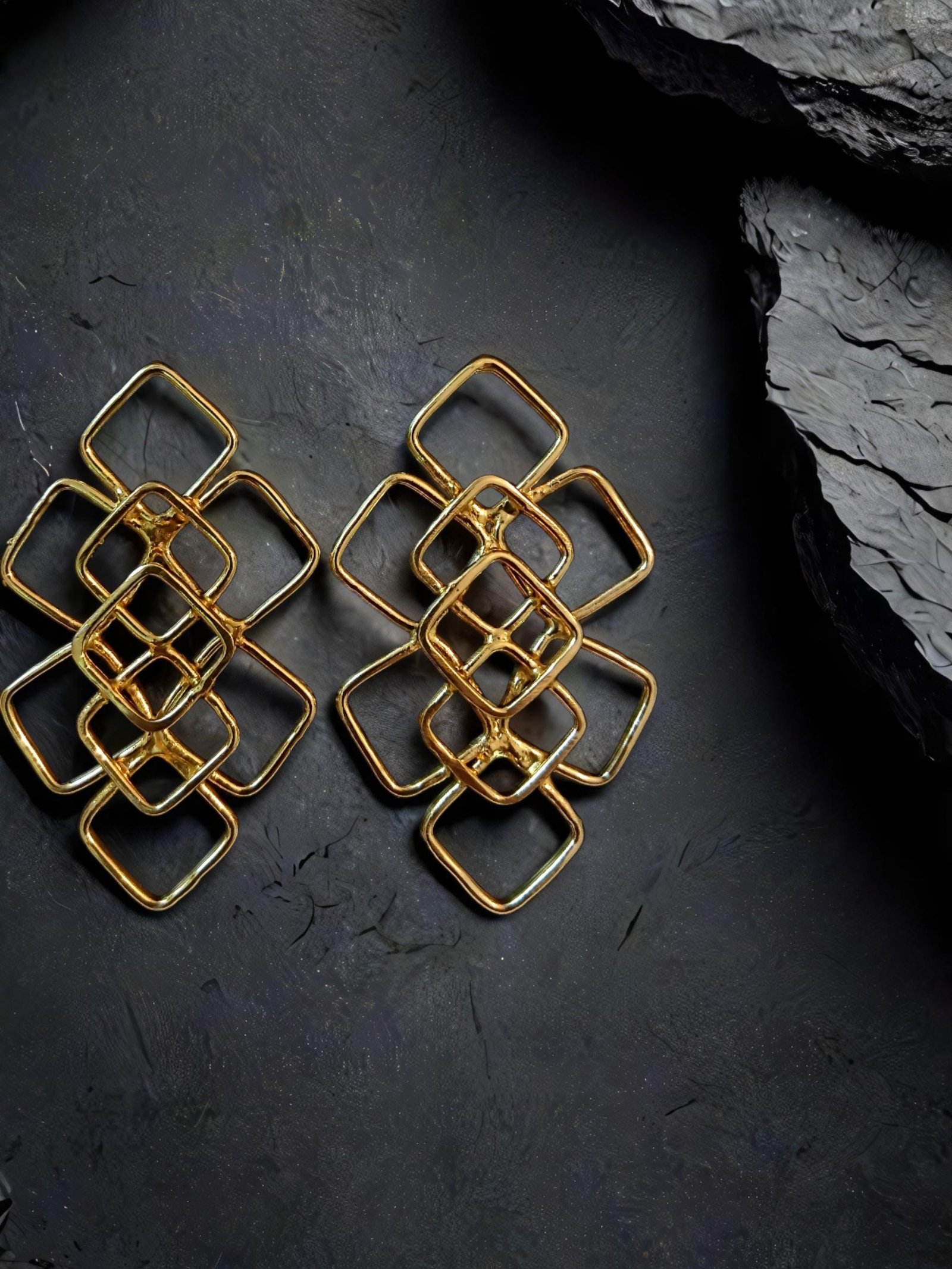 Anti-Tarnish 18k Gold plated Jewellery - Uniquely cut hand crafted symmetrical earrings - BRGP-ER-018