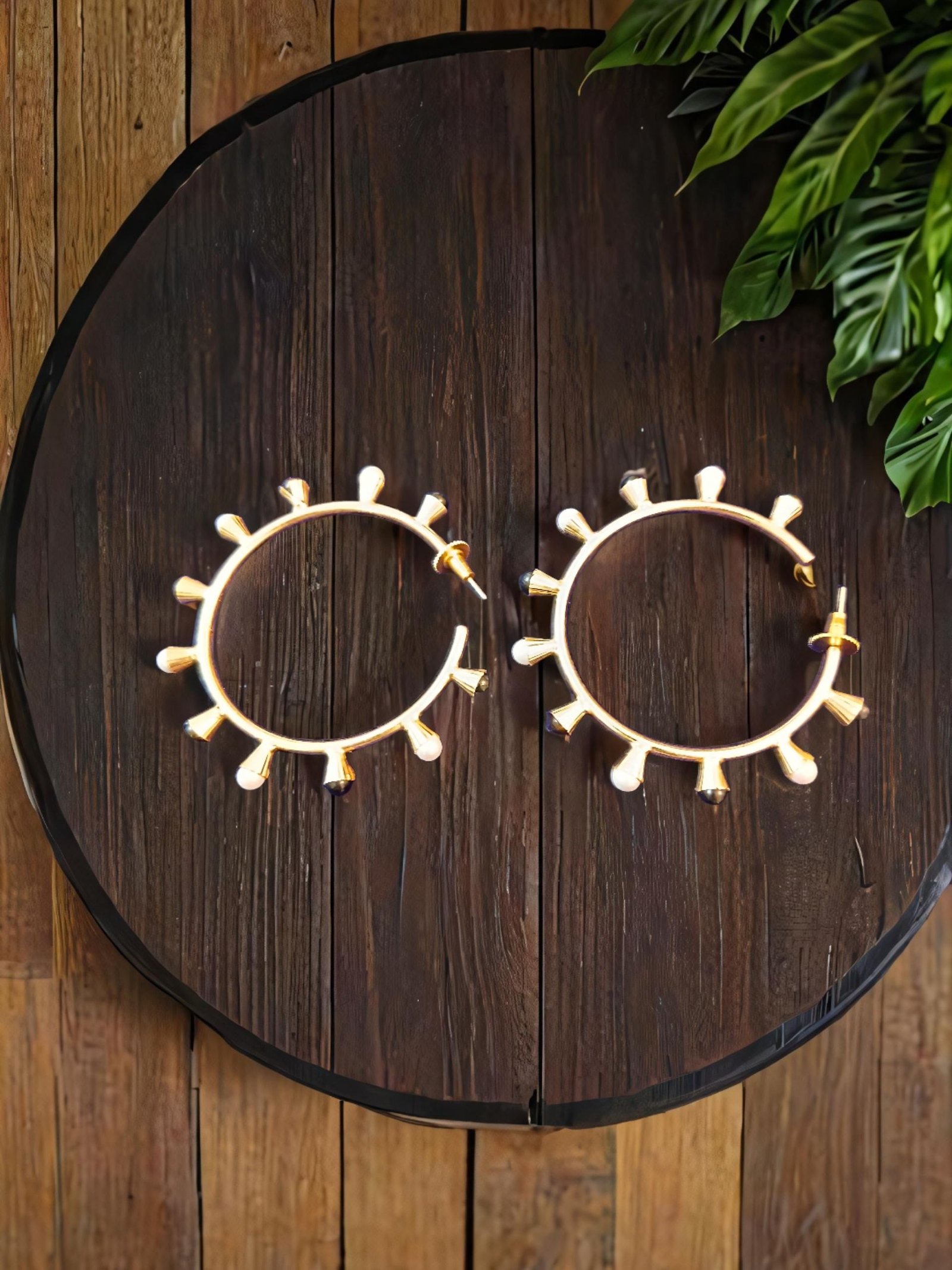 Anti-Tarnish 18k Gold plated Jewellery - Black and white stone infused Ring model earrings -BRGP-ER-019