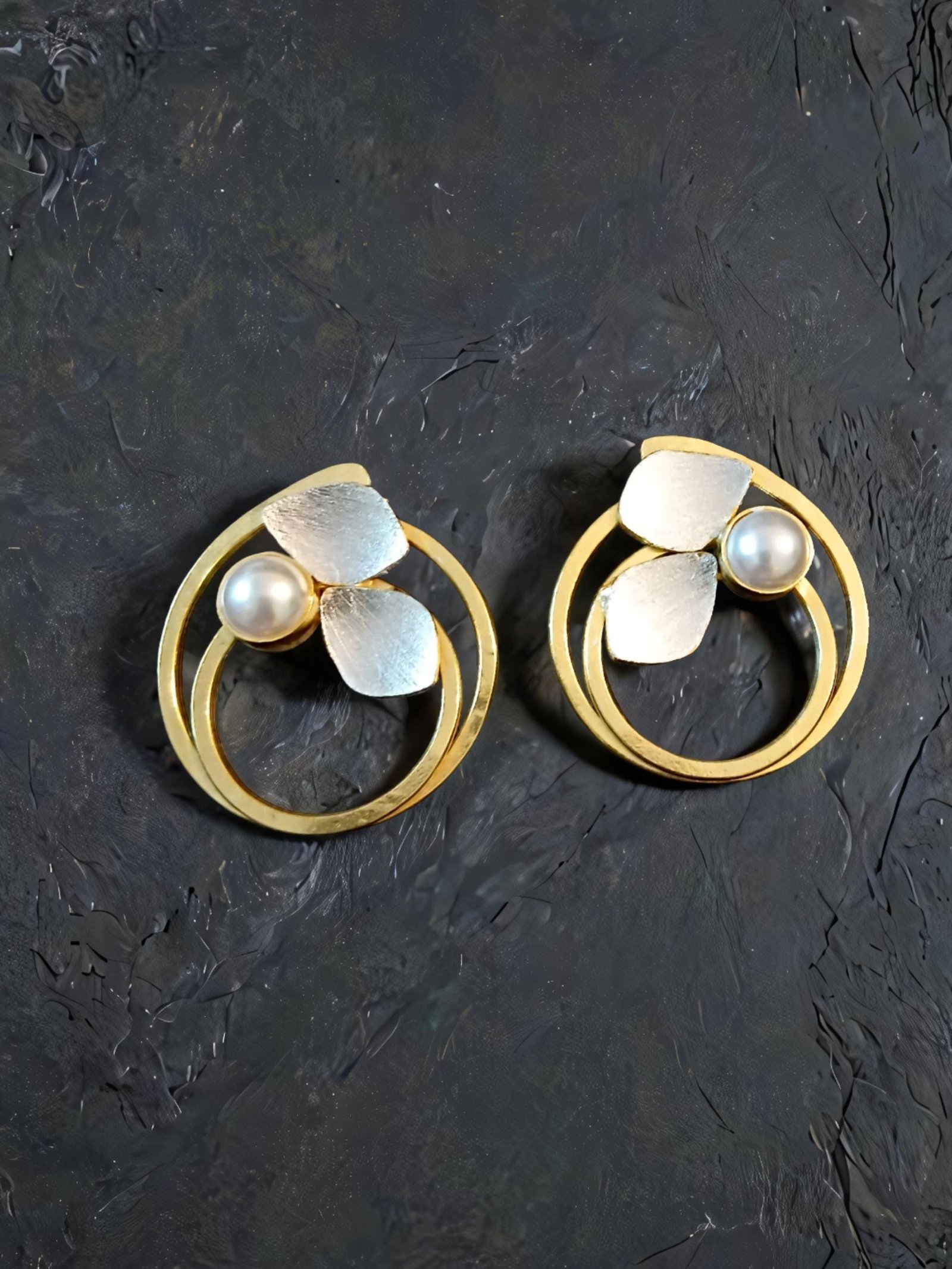 Anti-Tarnish 18k Gold plated Jewellery - Uniquely designed one of a kind dual toned elegant earrings - BRGP-ER-026